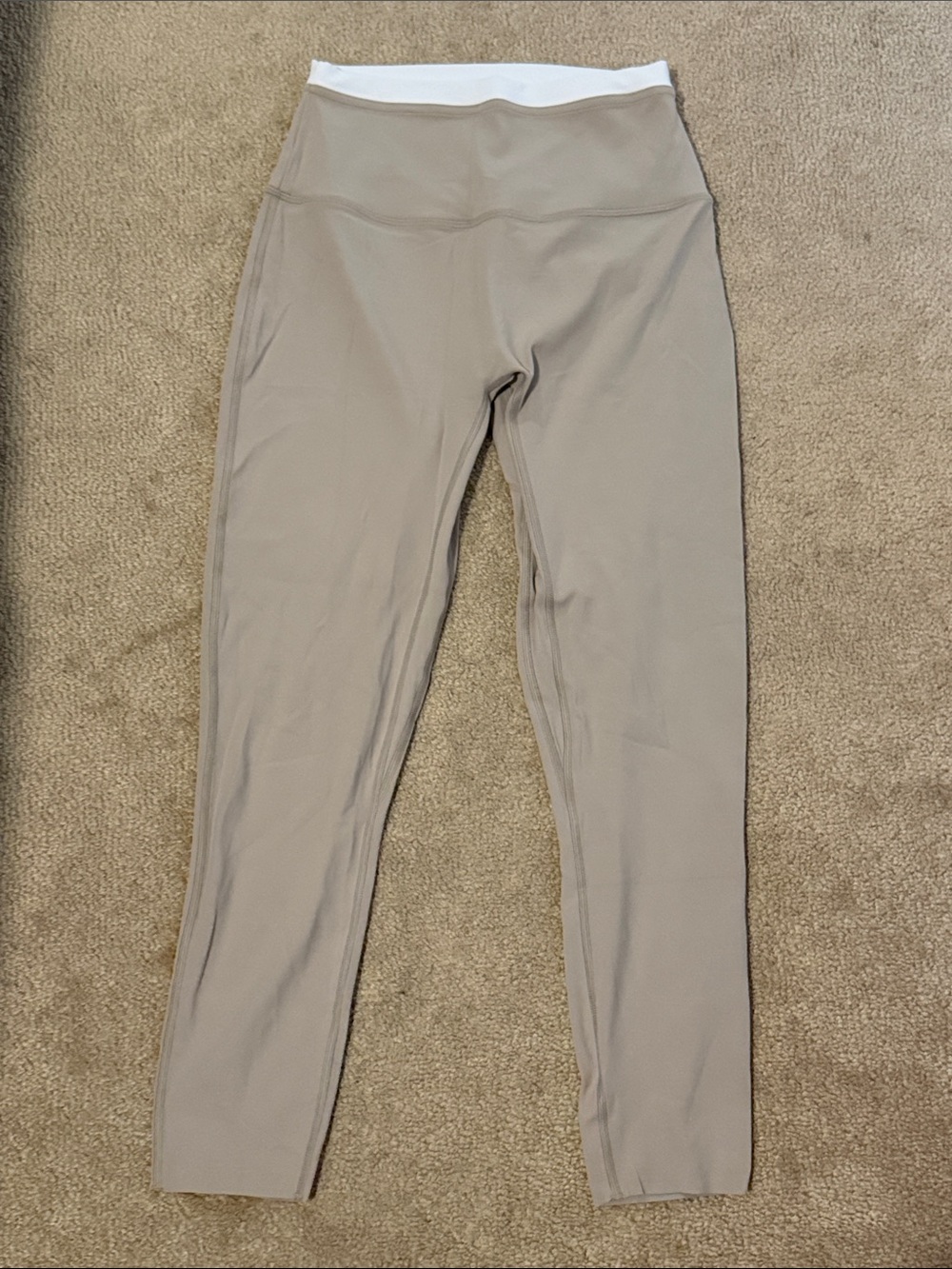 Abercrombie High-Waist Taupe Leggings with White Waistband